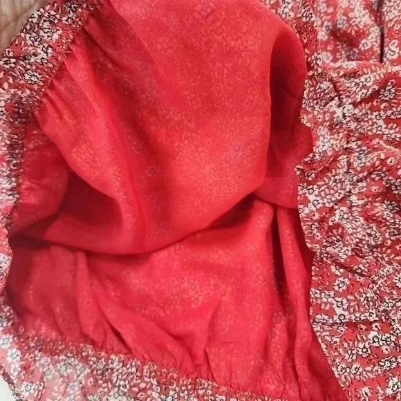 Max Studio Ruffle ScoopNeck Floral Keyhole Cold Should Chiffon Blouse M - Picture 10 of 12